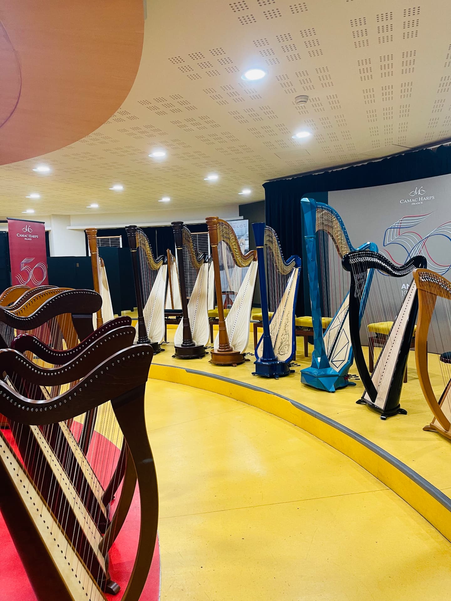 Exposition de harpes au Concours Français de la Harpe 2026