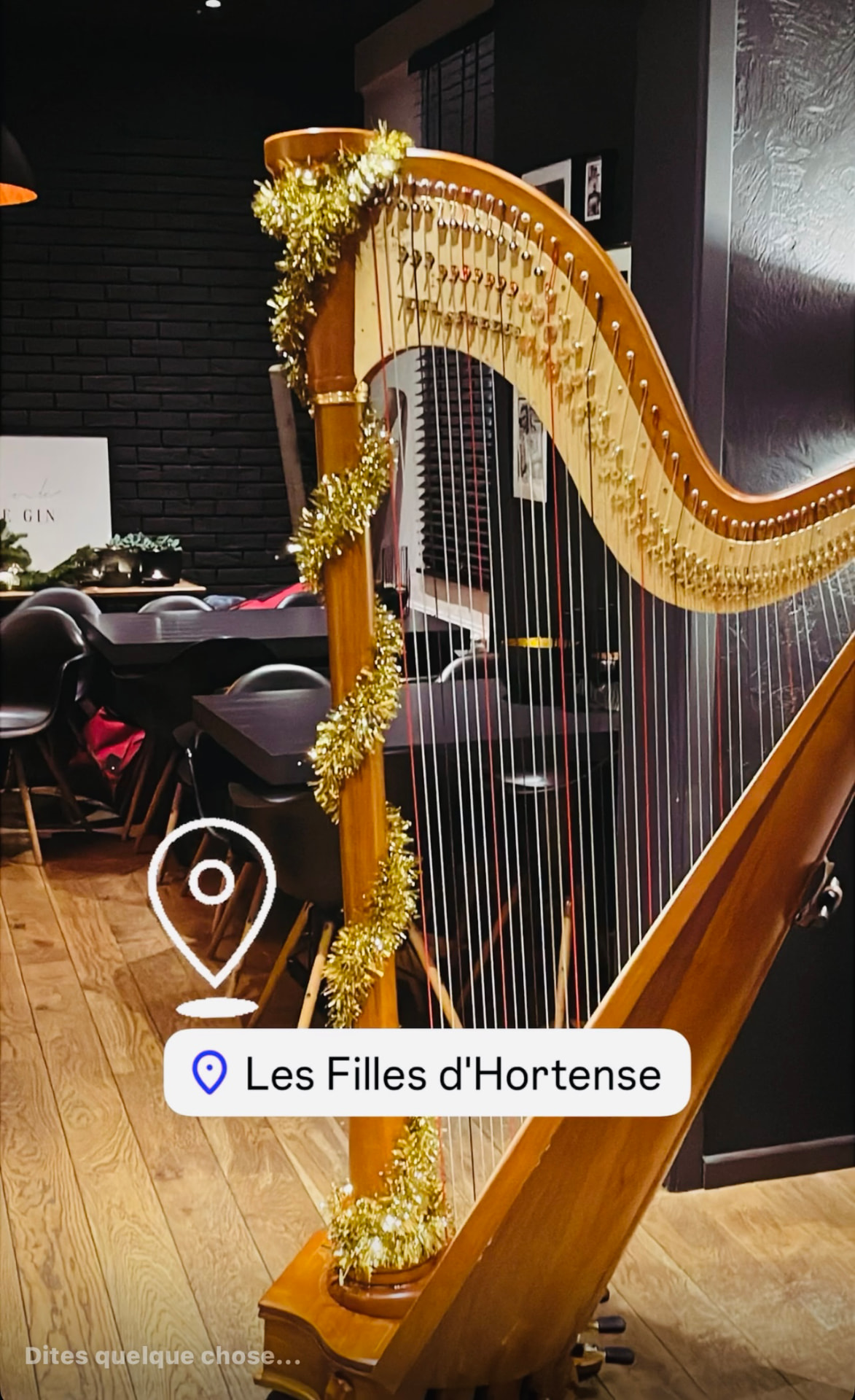 Harpe décorée pour un événement d’entreprise aux Filles d’Hortense à Aubel